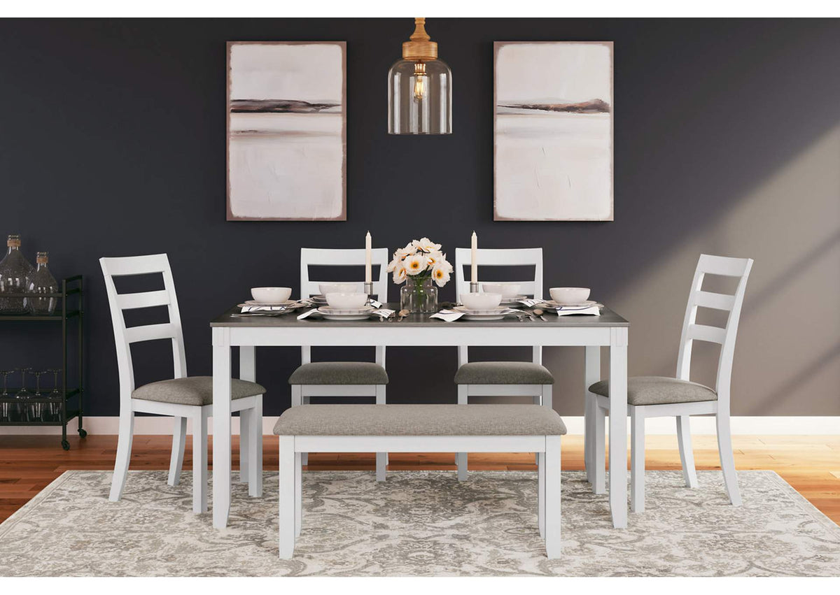 Stonehollow Dining Table and Chairs with Bench (Set of 6) – Ashley