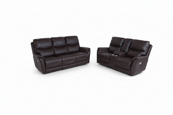 Dellington Power Recliner Sofa And Loveseat(Console) With Adjustable Headrest - Brown