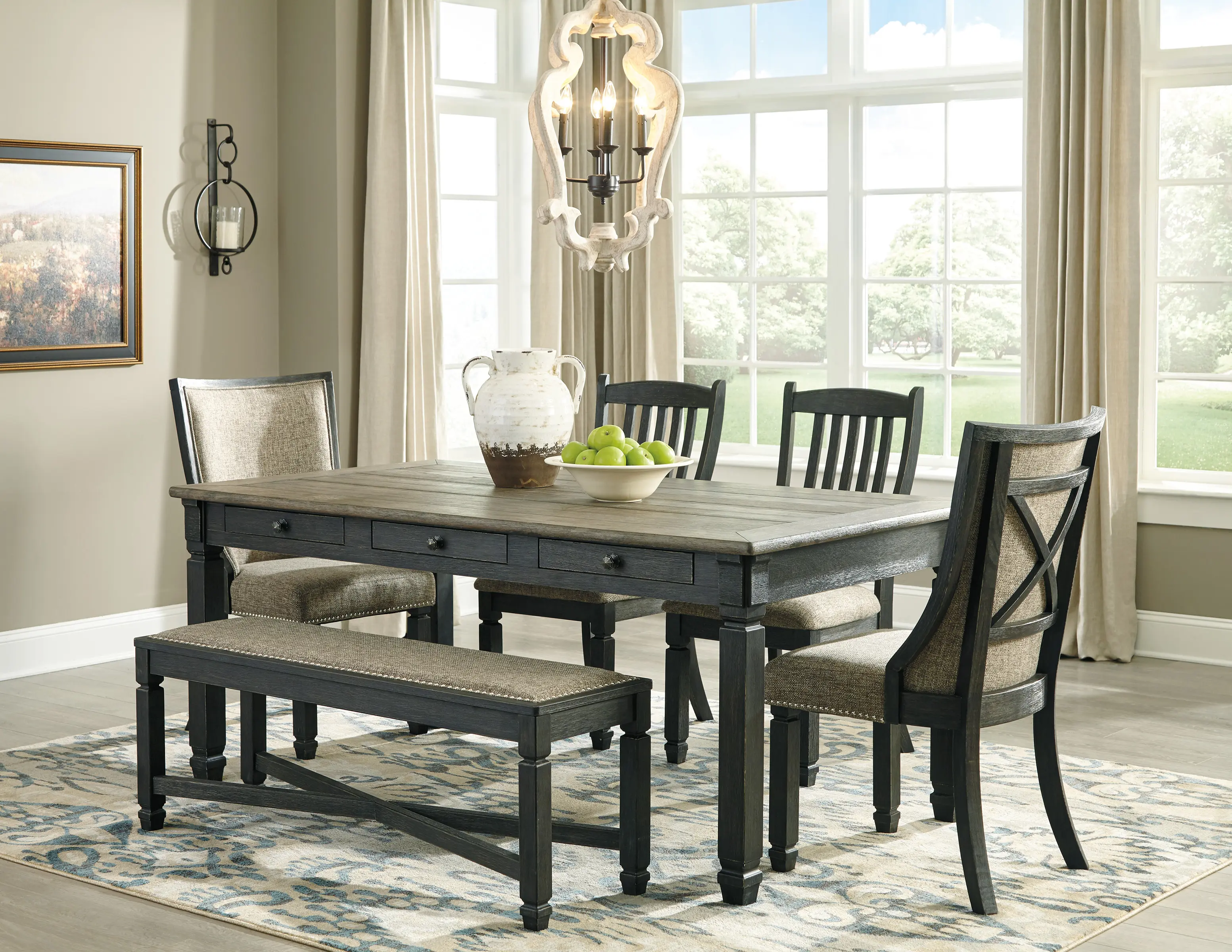 TYLER CREEK DINING TABLE AND CHAIRS WITH BENCH(SET OF 6)