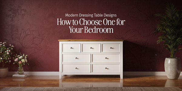 Modern dressing table designs for a bedroom with practical drawers and a complementary mirror.