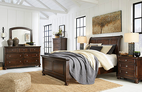 Porter Queen Sleigh Storage Bed, Dresser, Mirror and Nightstand