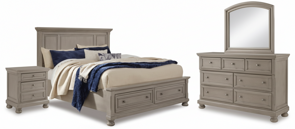 Lettner California King Panel Bed with Dresser, Mirror and Nightstand