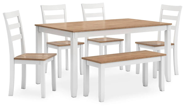 Gesthaven Dining Table with 4 Chairs and Bench - Natural/White