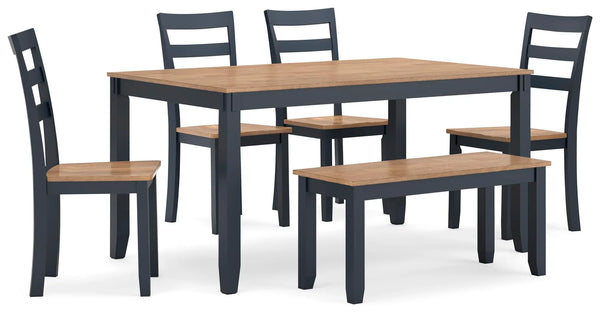 Gesthaven Dining Table with 4 Chairs and Bench - Natural/Blue