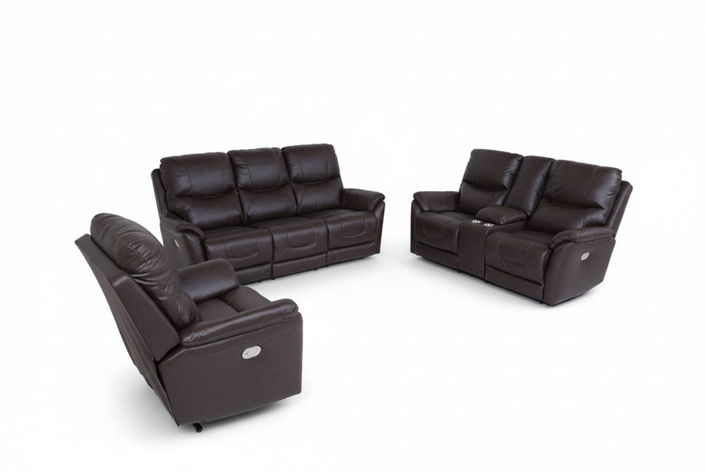 Dellington Power Recliner Sofa And Loveseat(Console) With Adjustable Headrest - Brown