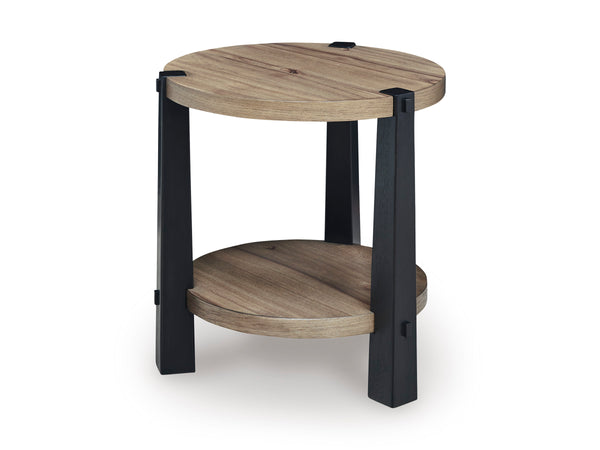 Ridgester Round End Table - Light Brown