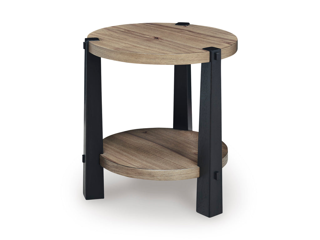 Ridgester Round End Table - Light Brown