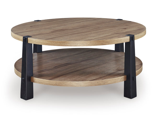 Ridgester Round Cocktail Table - Light Brown