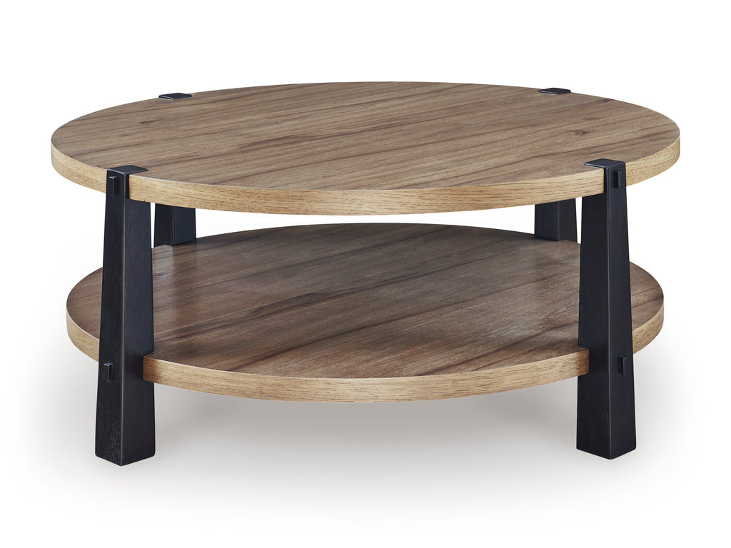 Ridgester Round Cocktail Table - Light Brown