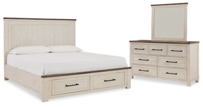 Brewgan Queen Panel Storage Bed with Mirrored Dresser