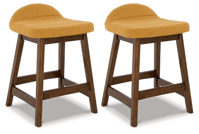 Lyncott Counter Height Bar Stool (Set of 2) - Mustard and Brown